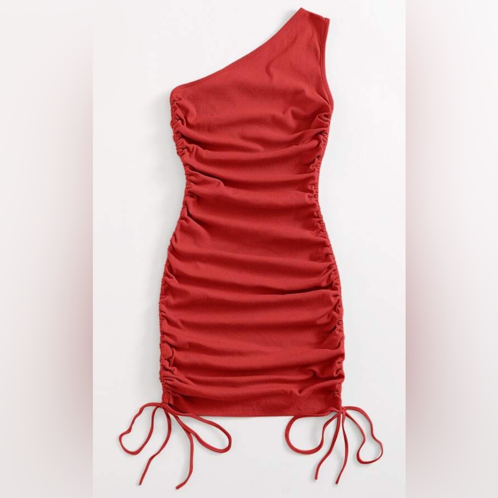 SHEIN BAE One Shoulder Ruched Knot Side Bodycon Dress